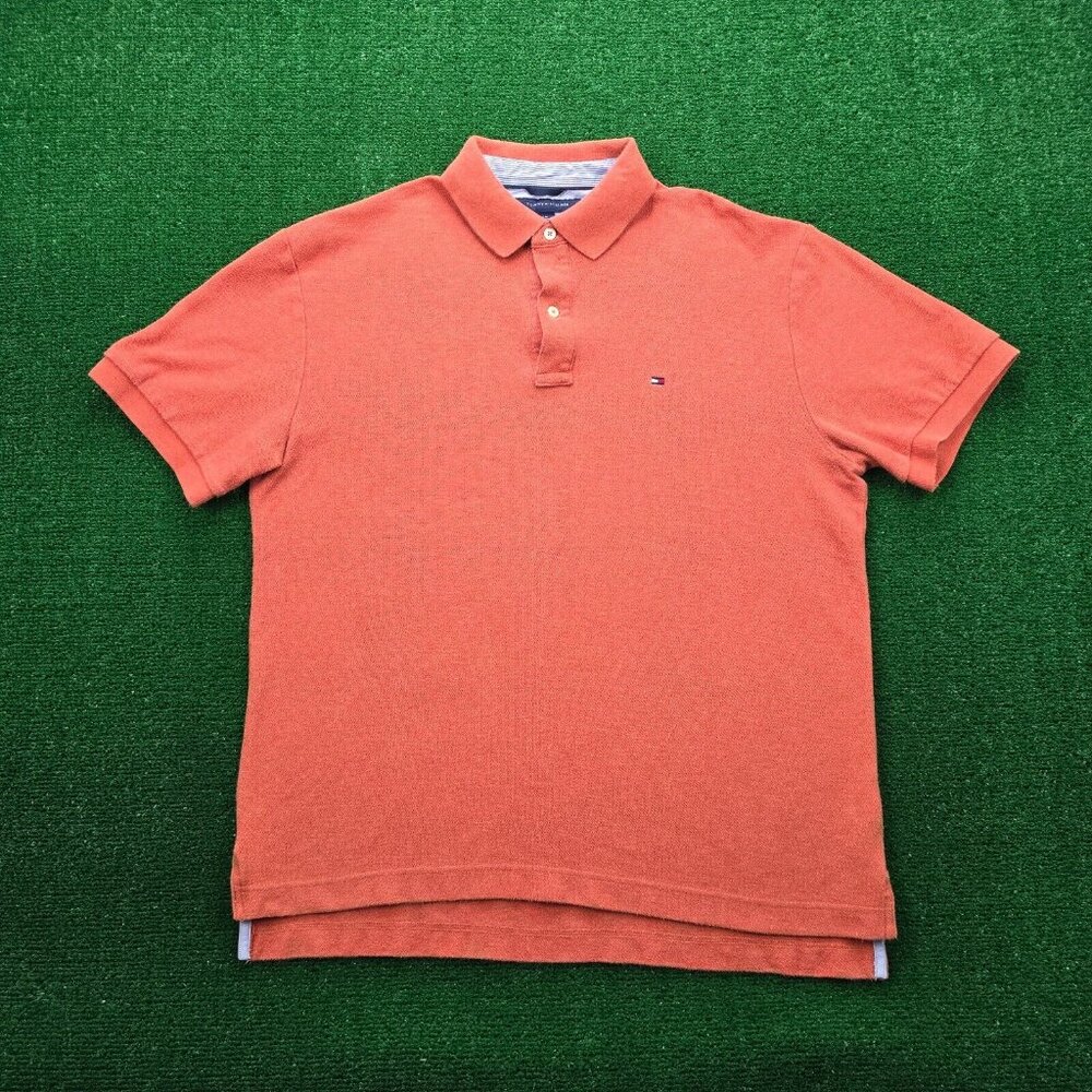 Tommy Hilfiger Polo Shirt Mens Large Orange Short Sleeve Golf‎ Preppy Casual